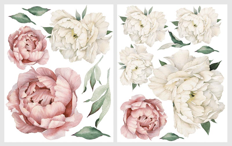 DesignStickers Peony Watercolor Wall Decals (Vintage Pink Watercolor) - Botanical Decor Sticker Flowers - Floral Bedroom Decals for Girls Room - Soft Flower Peonies Wall Decor Bedroom with Test Sample - Image 4
